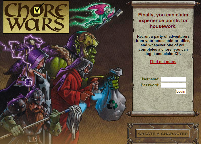 Chore Wars Claim Experience Points for Housework